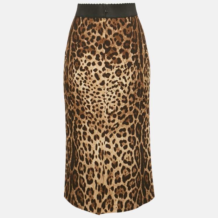 Pre Owned Dolce & Gabbana Brown Leopard Print Crepe Midi Skirt L