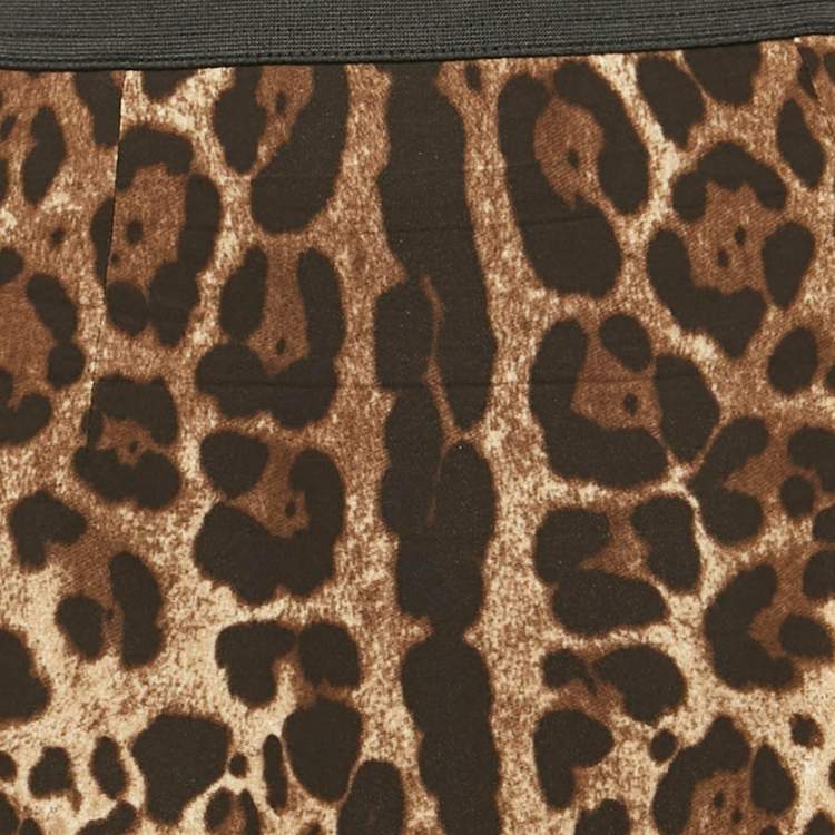 Pre Owned Dolce & Gabbana Brown Leopard Print Crepe Midi Skirt L