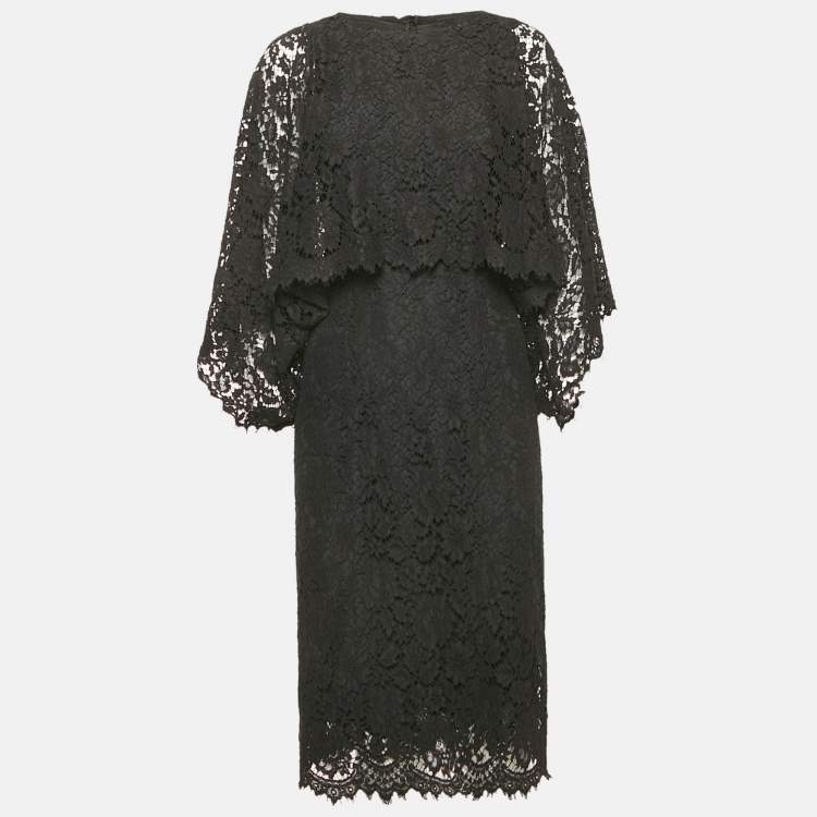 Pre Owned Dolce & Gabbana Black Lace Faux Cape Detail Midi Dress S