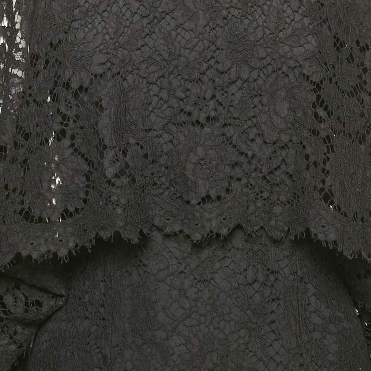 Pre Owned Dolce & Gabbana Black Lace Faux Cape Detail Midi Dress S