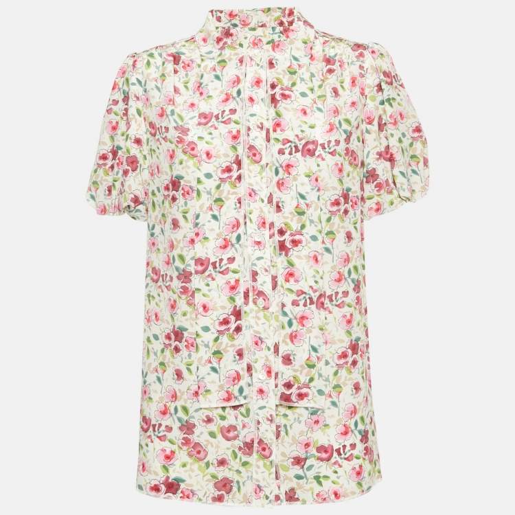 Pre Owned Dolce & Gabbana Pink Floral Print Silk Short Sleeve Shirt M