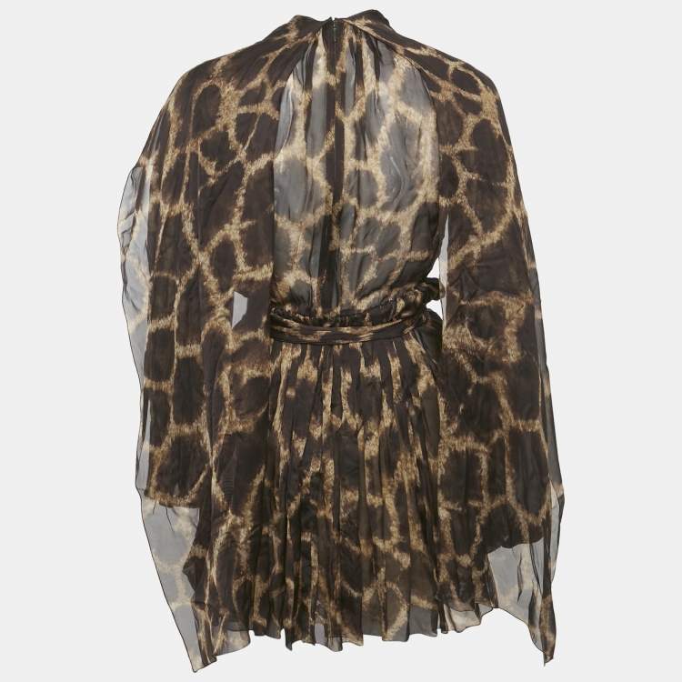 Pre Owned Dolce & Gabbana Brown Leopard Print Silk Mini Dress S