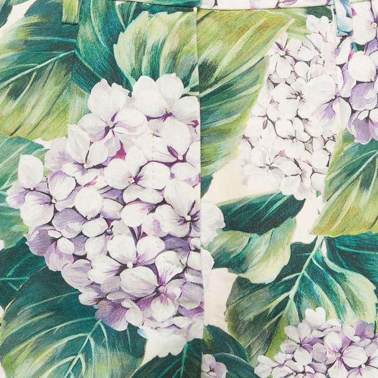 Pre Owned Dolce & Gabbana Green Hydrangea Print Cotton Trousers S