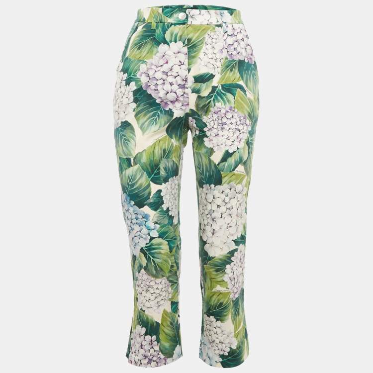 Pre Owned Dolce & Gabbana Green Hydrangea Print Cotton Trousers S