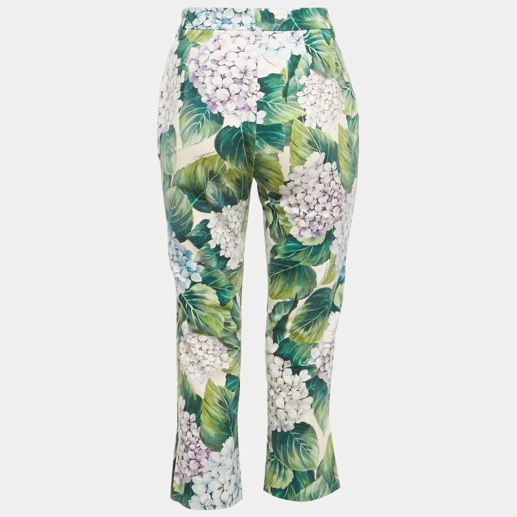 Pre Owned Dolce & Gabbana Green Hydrangea Print Cotton Trousers S