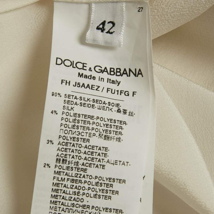 Pre Owned Dolce & Gabbana x Sartoria Italiana Ecru Brocade Trim Silk Shirt M