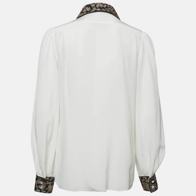 Pre Owned Dolce & Gabbana x Sartoria Italiana Ecru Brocade Trim Silk Shirt M