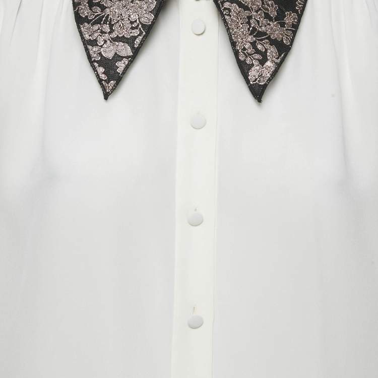 Pre Owned Dolce & Gabbana x Sartoria Italiana Ecru Brocade Trim Silk Shirt M
