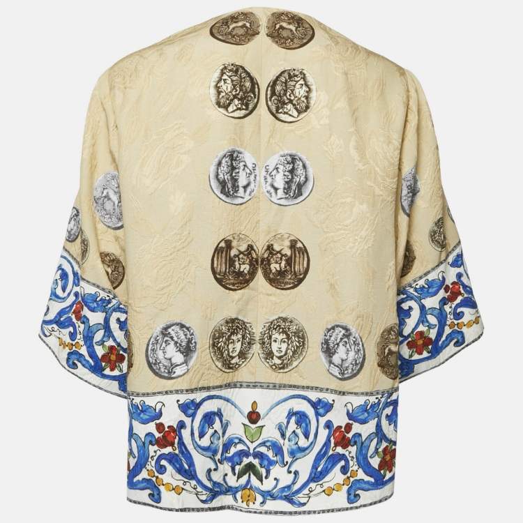 Pre Owned Dolce & Gabbana Beige Jacquard Embellished Button Jacket S