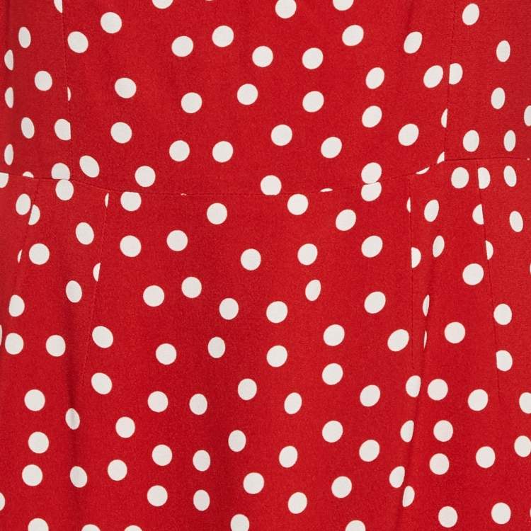 Pre Owned Dolce & Gabbana Red Polka Dots Crepe Sleeveless Midi Dress L