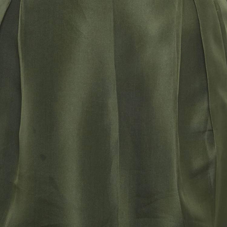 Pre Owned Dolce & Gabbana Dark Green Silk Ruffled Midi Skirt M