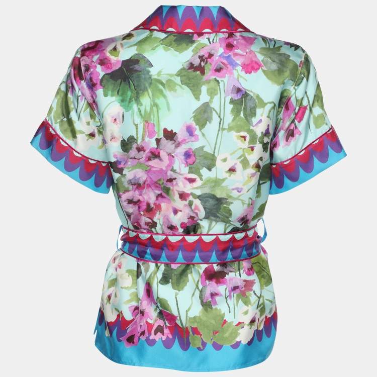 Pre Owned Dolce & Gabbana Multicolor Floral Print Silk Belted Top XS