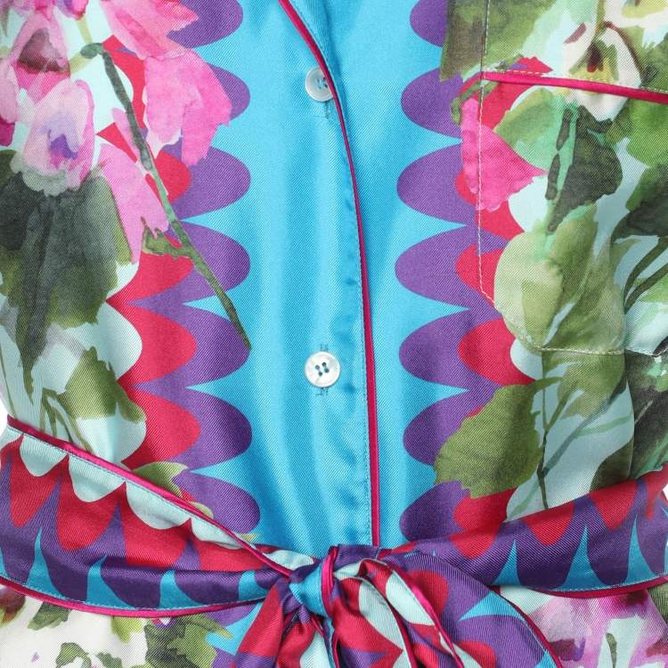 Pre Owned Dolce & Gabbana Multicolor Floral Print Silk Belted Top XS