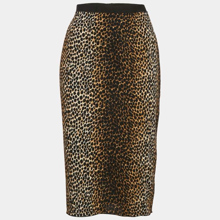 Pre Owned Dolce & Gabbana Brown Animal Print Crepe Midi Skirt L