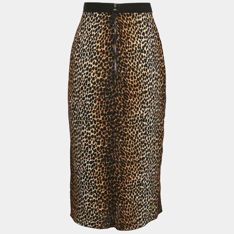 Pre Owned Dolce & Gabbana Brown Animal Print Crepe Midi Skirt L
