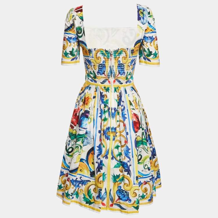 مملوكة مسبقًا Dolce & Gabbana White Printed Poplin Mini Dress S