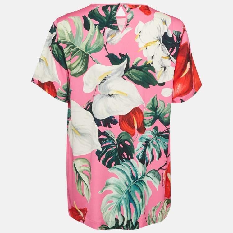 Pre Owned Dolce & Gabbana Pink Tropical Print Silk Top M