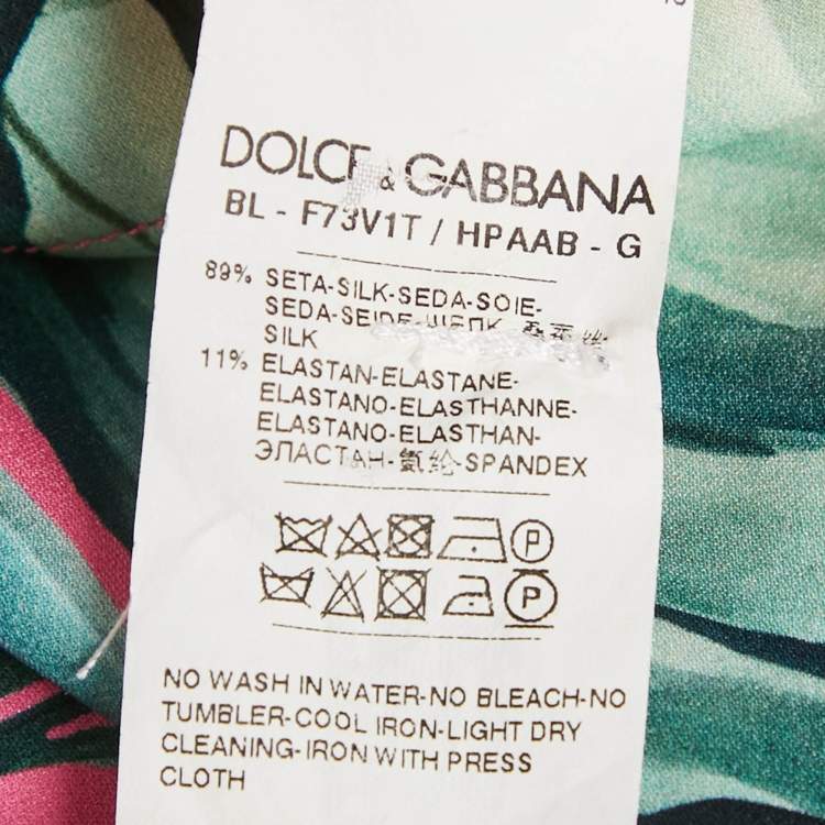 Pre Owned Dolce & Gabbana Pink Tropical Print Silk Top M