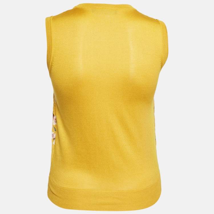 Pre Owned Dolce & Gabbana Yellow Floral Print Silk and Cotton Knit Sleeveless Top S
