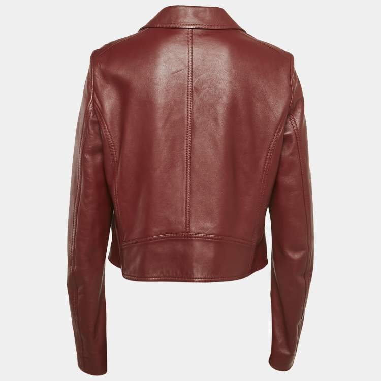 Pre Owned Dolce & Gabbana Burgundy Leather Zip-Up Slim Fit Riders Jacket XL
