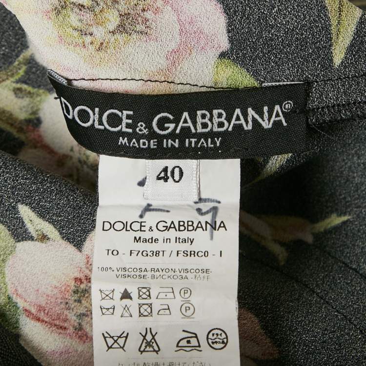 Pre Owned Dolce & Gabbana Black Floral Print Crepe Top S