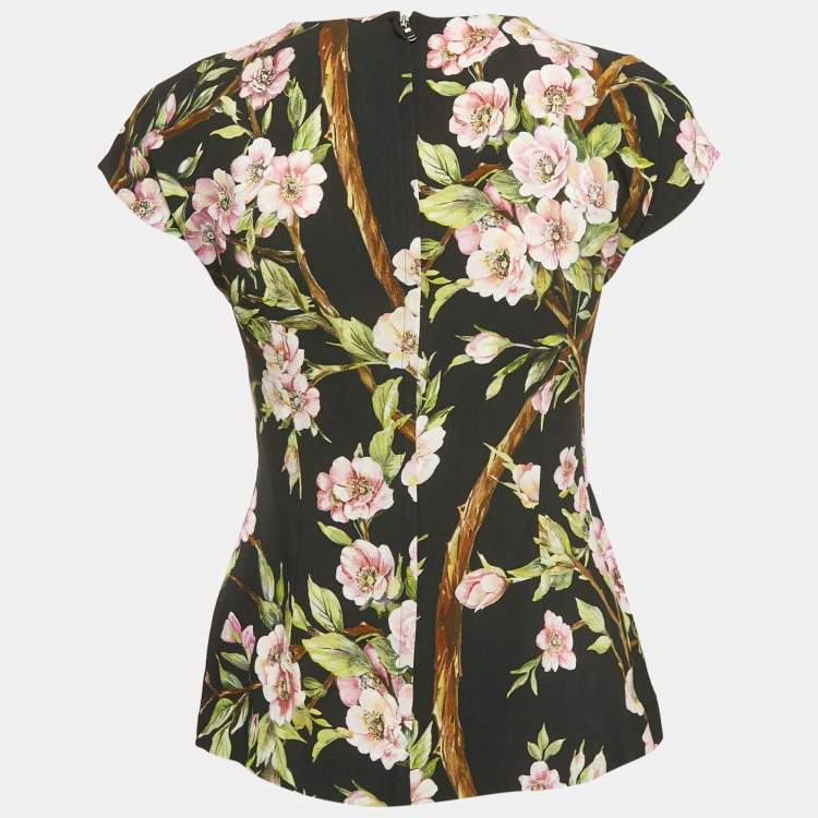 Pre Owned Dolce & Gabbana Black Floral Print Crepe Top S