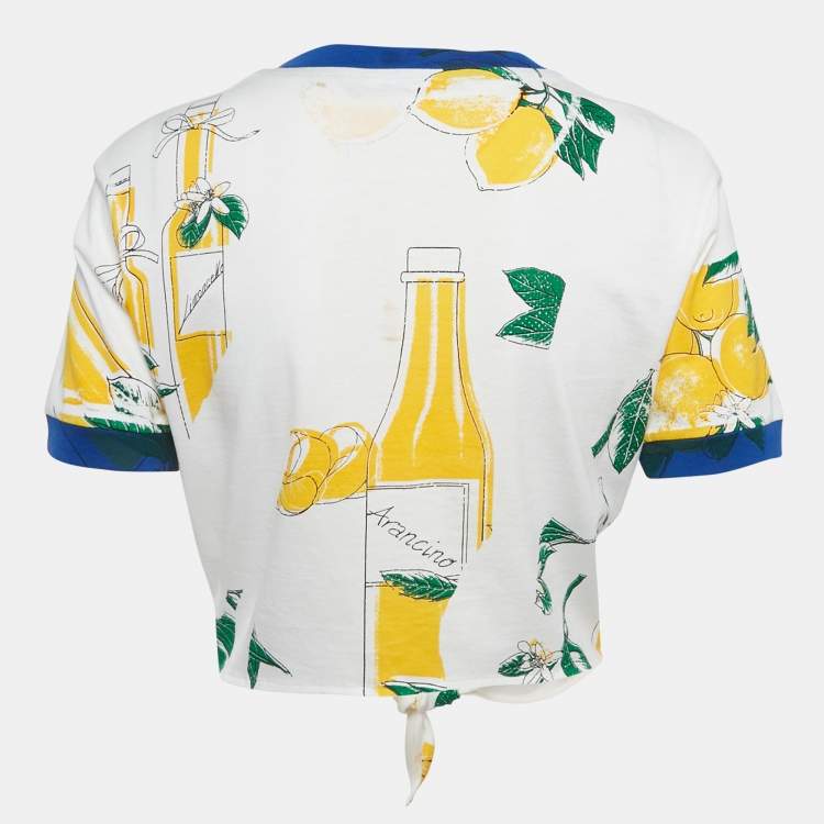 Pre Owned Dolce & Gabbana White Printed Jersey Knotted Top S