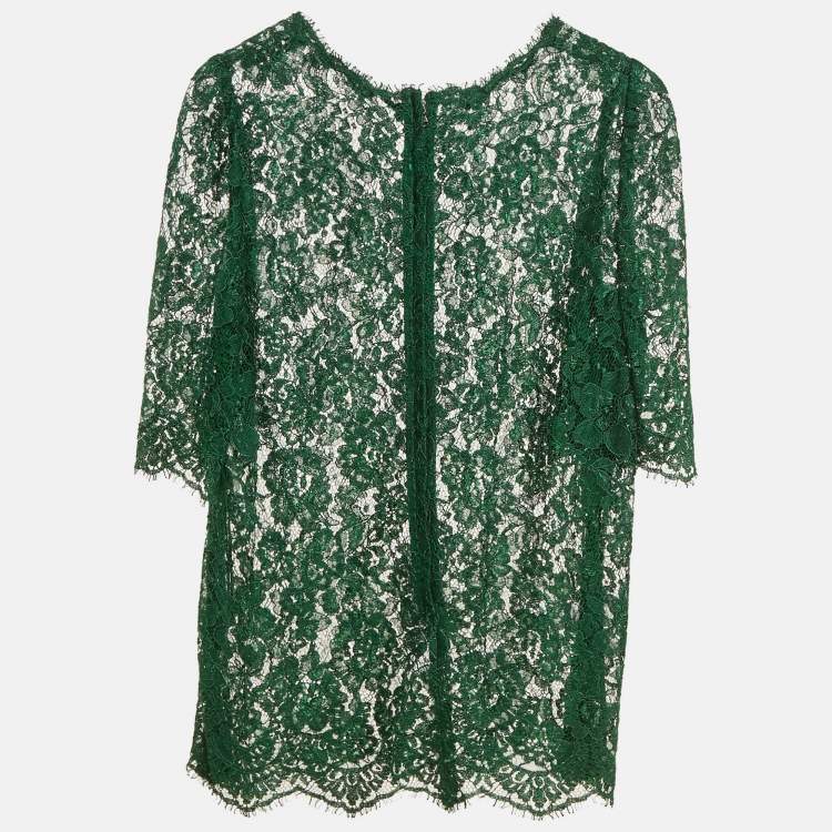 Pre Owned Dolce & Gabbana Green Floral Lace Sheer Top S