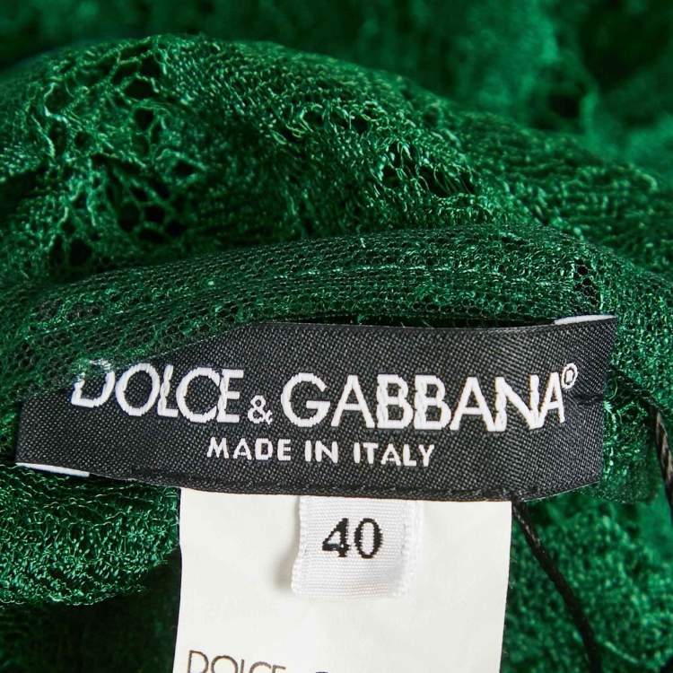 Pre Owned Dolce & Gabbana Green Floral Lace Sheer Top S