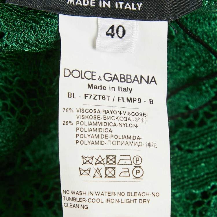 Pre Owned Dolce & Gabbana Green Floral Lace Sheer Top S