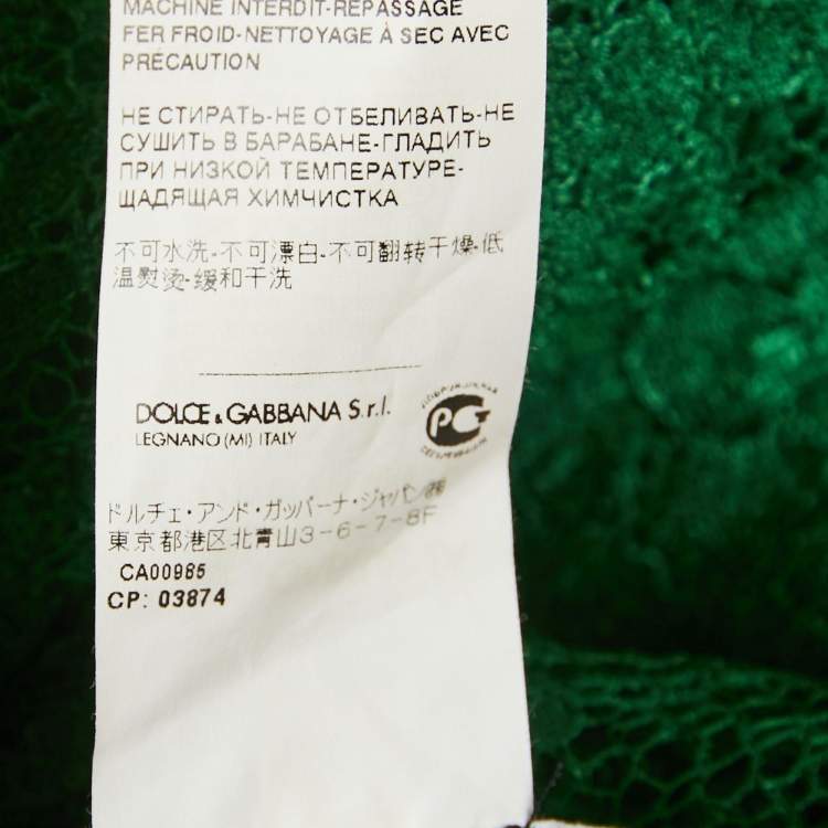 Pre Owned Dolce & Gabbana Green Floral Lace Sheer Top S