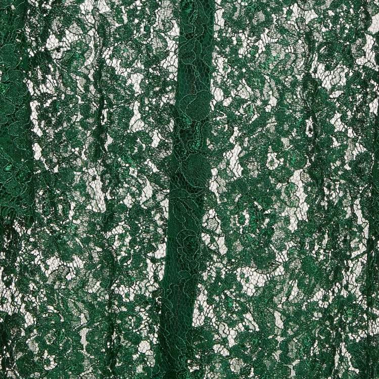 Pre Owned Dolce & Gabbana Green Floral Lace Sheer Top S