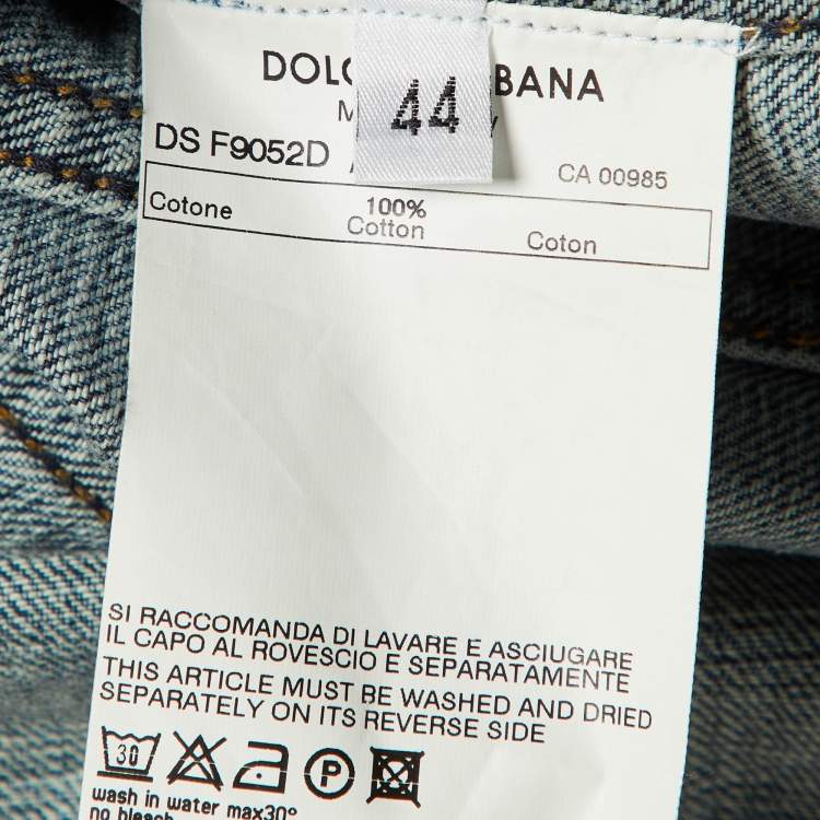 Pre Owned Dolce & Gabbana Blue Distressed Denim Button Up Jacket M