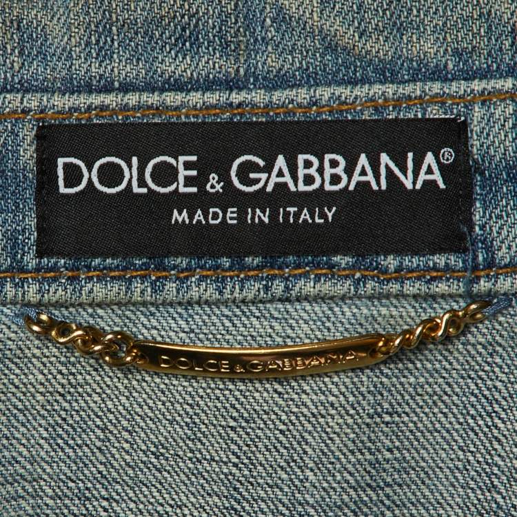 Pre Owned Dolce & Gabbana Blue Distressed Denim Button Up Jacket M