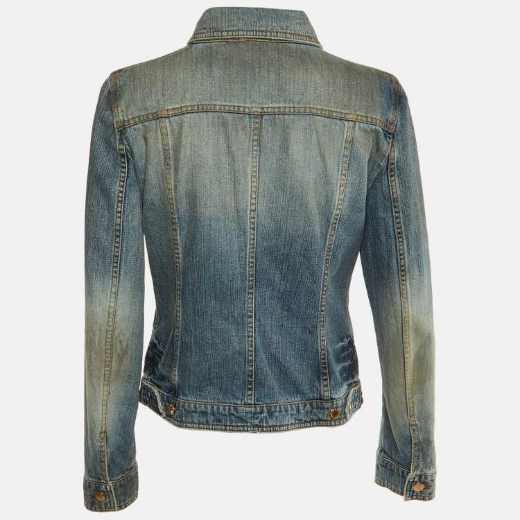 Pre Owned Dolce & Gabbana Blue Distressed Denim Button Up Jacket M