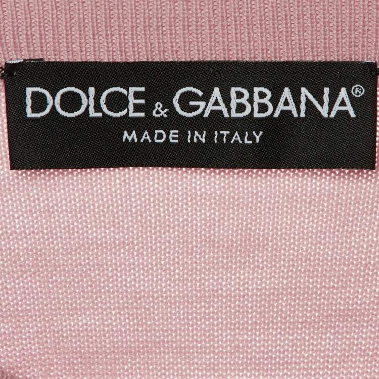 Pre Owned Dolce & Gabbana Pink Wool Knit Floral Appliqued Jumper M