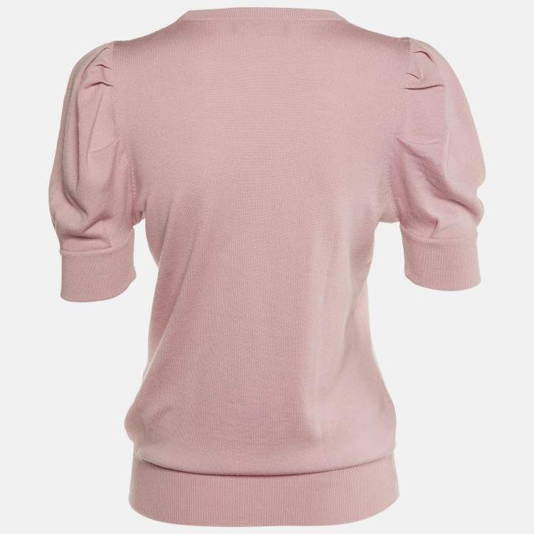 Pre Owned Dolce & Gabbana Pink Wool Knit Floral Appliqued Jumper M