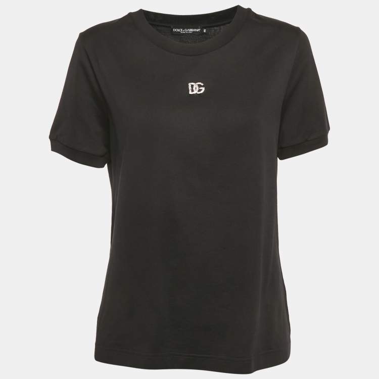 Pre Owned Dolce & Gabbana Black Logo Embellished Jersey T-Shirt L