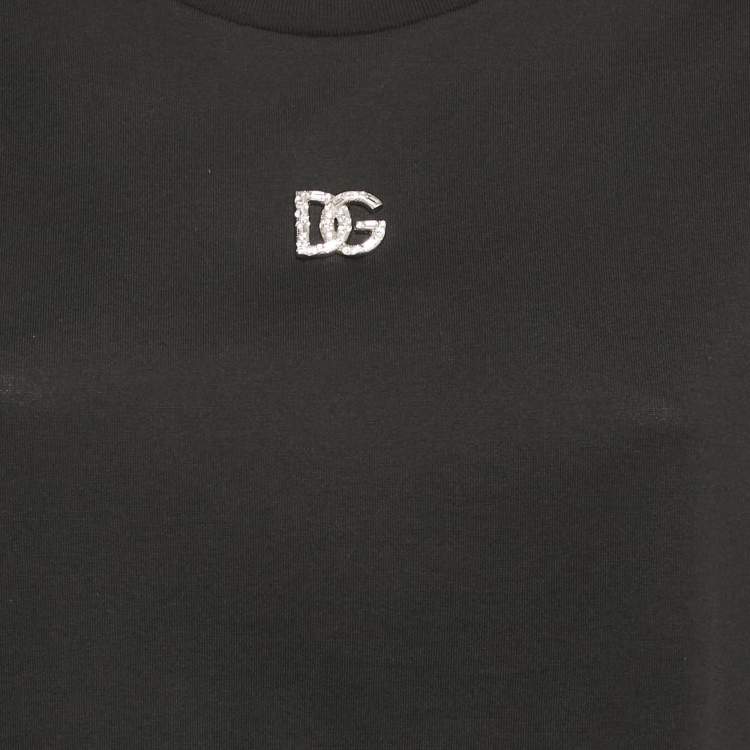 Pre Owned Dolce & Gabbana Black Logo Embellished Jersey T-Shirt L