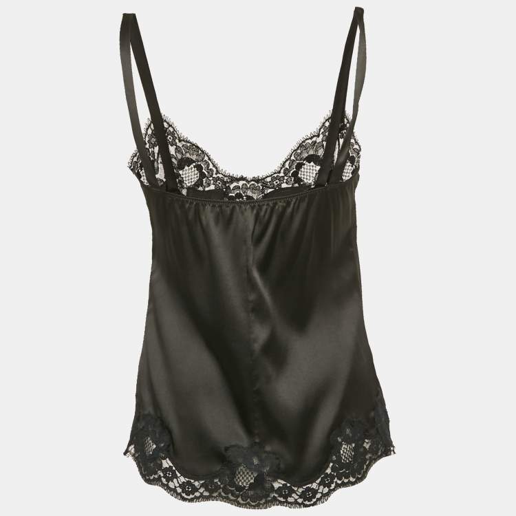 Pre Owned Dolce & Gabbana Black Lace Satin Silk Camisole Top M