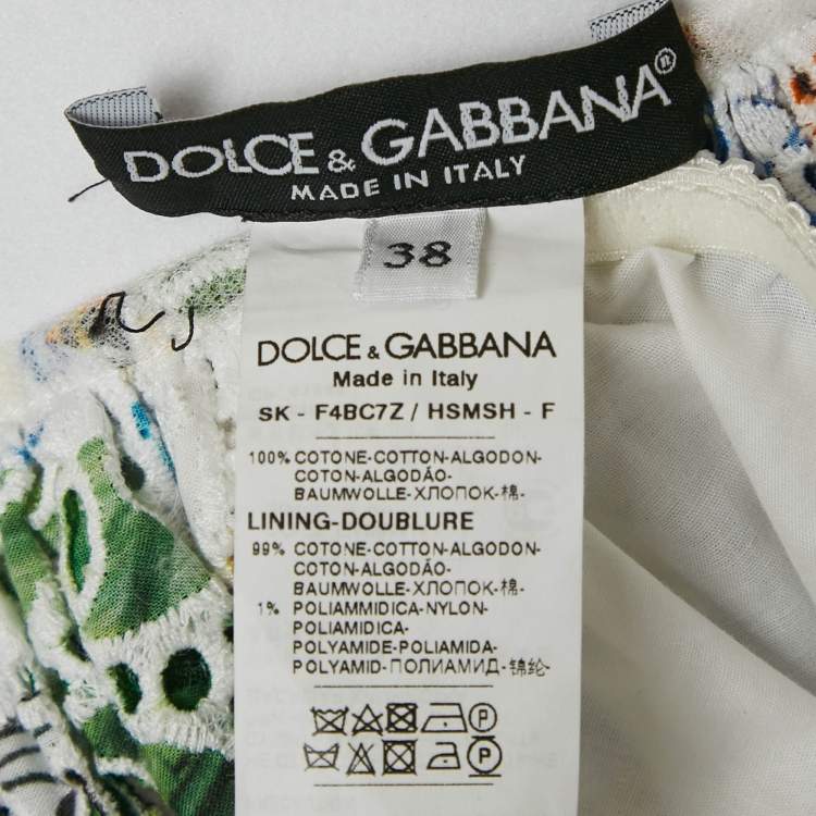 Pre Owned Dolce & Gabbana White Majolica Patchwork Print Lace Flared Skirt S