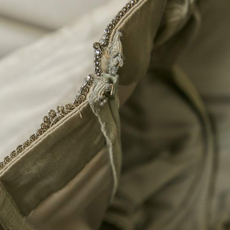 Pre Owned Dolce & Gabbana Grey Crystal Embellished Satin Silk Corset Gown M