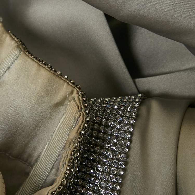 Pre Owned Dolce & Gabbana Grey Crystal Embellished Satin Silk Corset Gown M