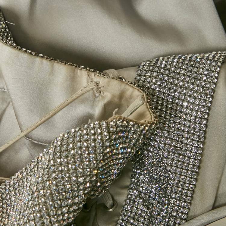 Pre Owned Dolce & Gabbana Grey Crystal Embellished Satin Silk Corset Gown M