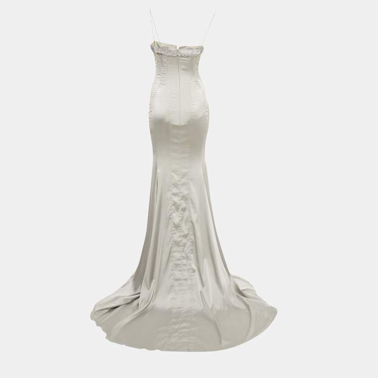 Pre Owned Dolce & Gabbana Grey Crystal Embellished Satin Silk Corset Gown M