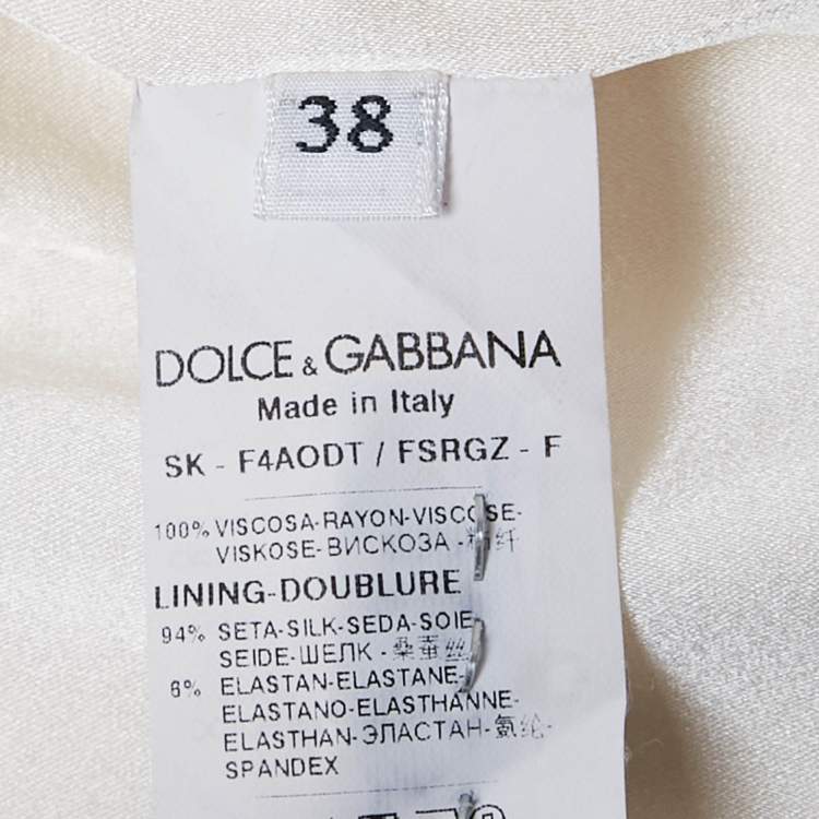 Pre Owned Dolce & Gabbana Ivory Banana Leaf Print Crepe Flounced Skirt S