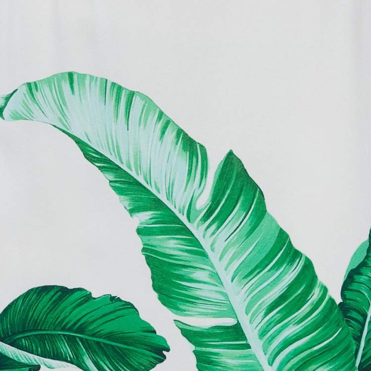 Pre Owned Dolce & Gabbana Ivory Banana Leaf Print Crepe Flounced Skirt S