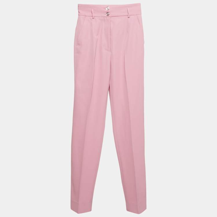Pre Owned Dolce & Gabbana Pink Gabardine High Rise Trousers XS