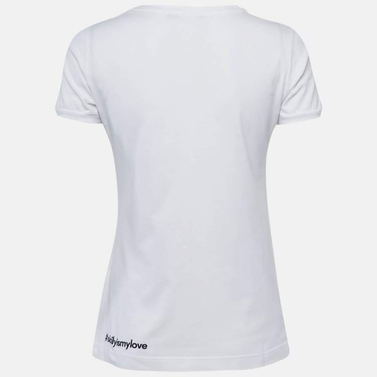 Pre Owned Dolce & Gabbana White Santa Belleza Print Jersey T-Shirt M