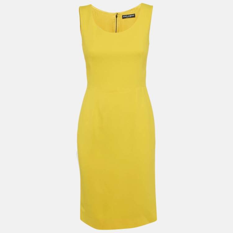 Pre Owned Dolce & Gabbana Yellow Crepe Sleeveless Short Dress S